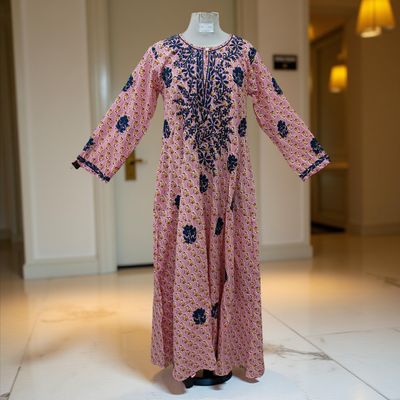 S/M Fahar Embroidery Printed Cotton Dress 57&quot; Long Jalabiya