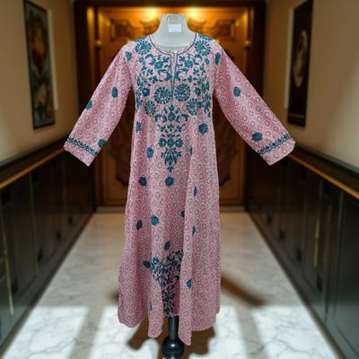 S/M Fahar Embroidery Printed Cotton Dress 57&quot; Long Jalabiya