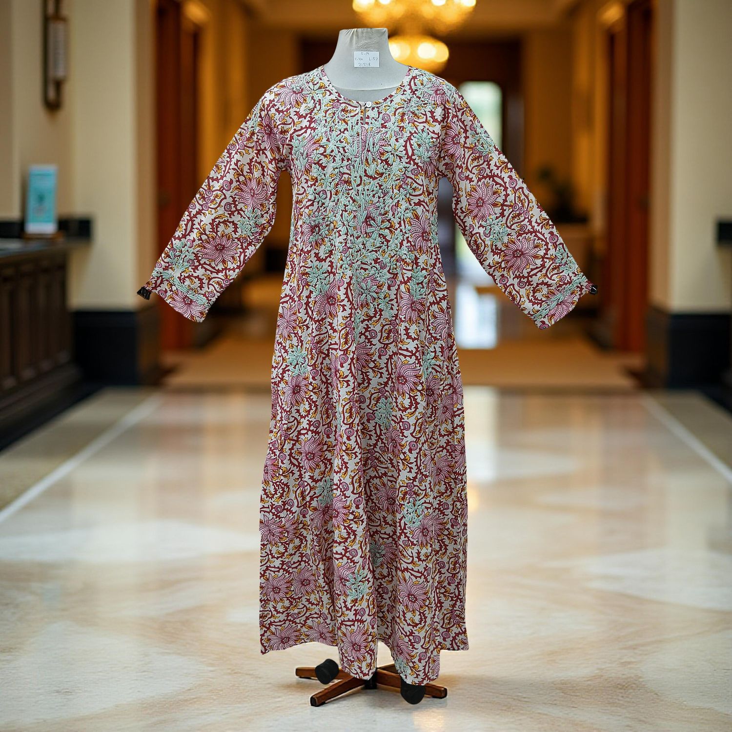 S/M Fahar Embroidery Printed Cotton Dress 57&quot; Long Jalabiya