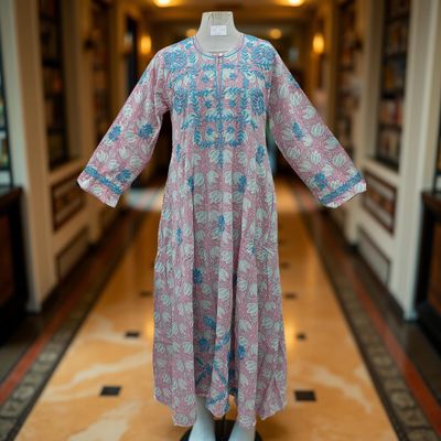S/M Fahar Embroidery Printed Cotton Dress 57&quot; Long Jalabiya