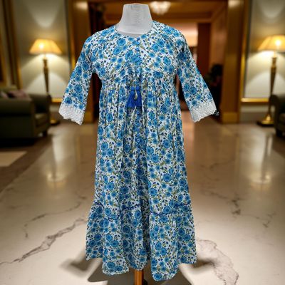 10-11 Year Ari Printed Cotton Girls Dress 46&quot; Long Jalabiya