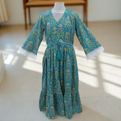 12-13 Year Ari Printed Cotton Girls Dress 50&quot; Long Jalabiya