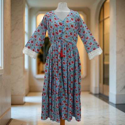 S/M Ari Printed Cotton Dress 57&quot; Long Jalabiya
