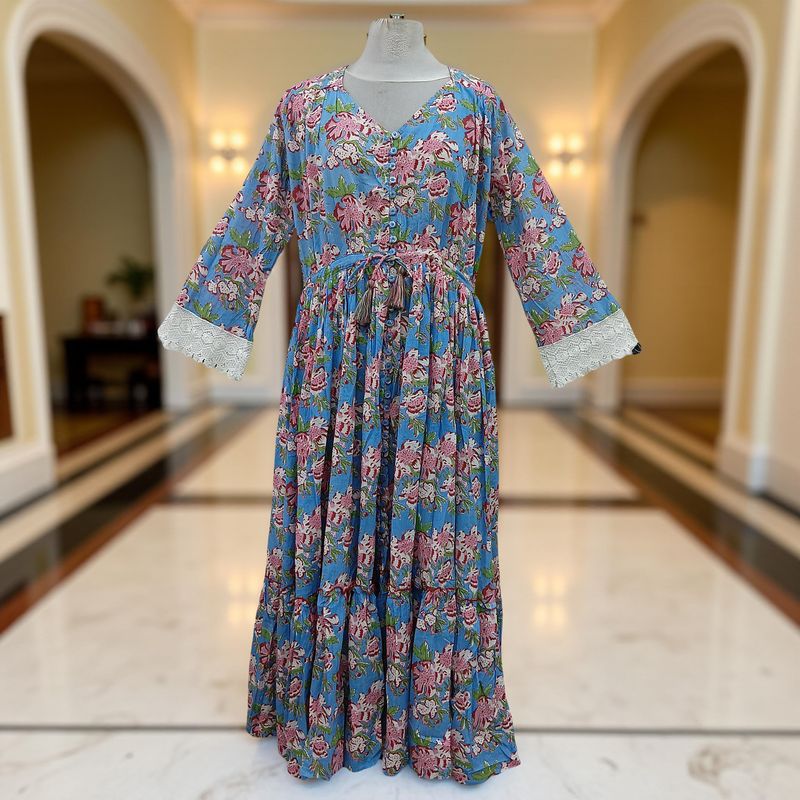 S/M Ari Printed Cotton Dress 57&quot; Long Jalabiya