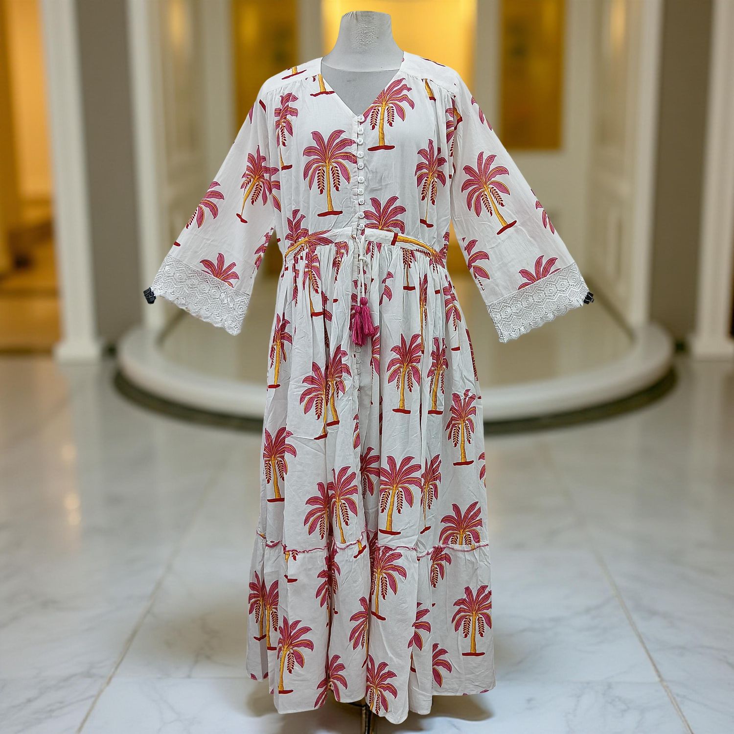 S/M Ari Printed Cotton Dress 57&quot; Long Jalabiya