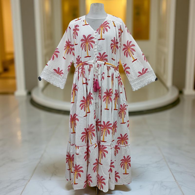 S/M Ari Printed Cotton Dress 57&quot; Long Jalabiya
