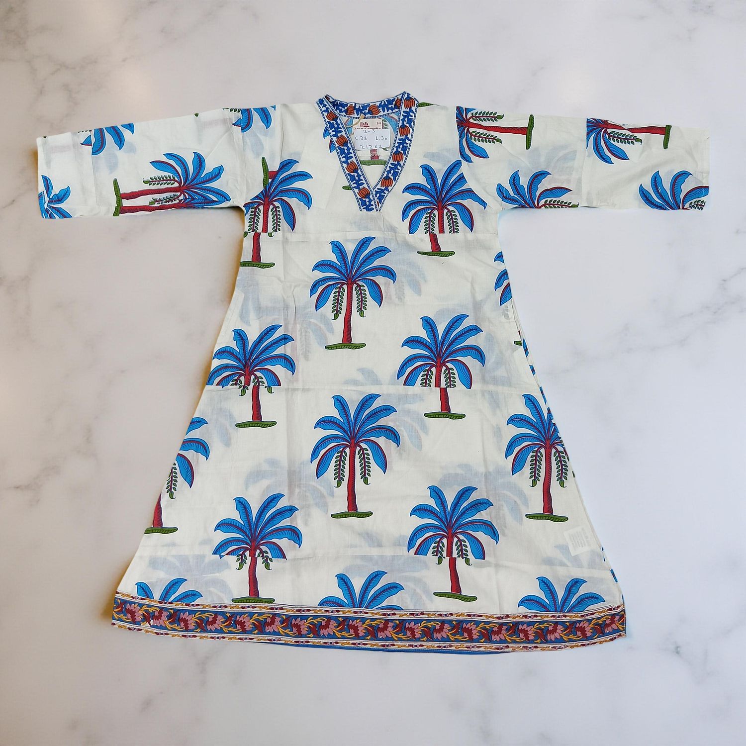 2-3 Year Teena Printed Cotton Girls Dress 30&quot; Long Jalabiya
