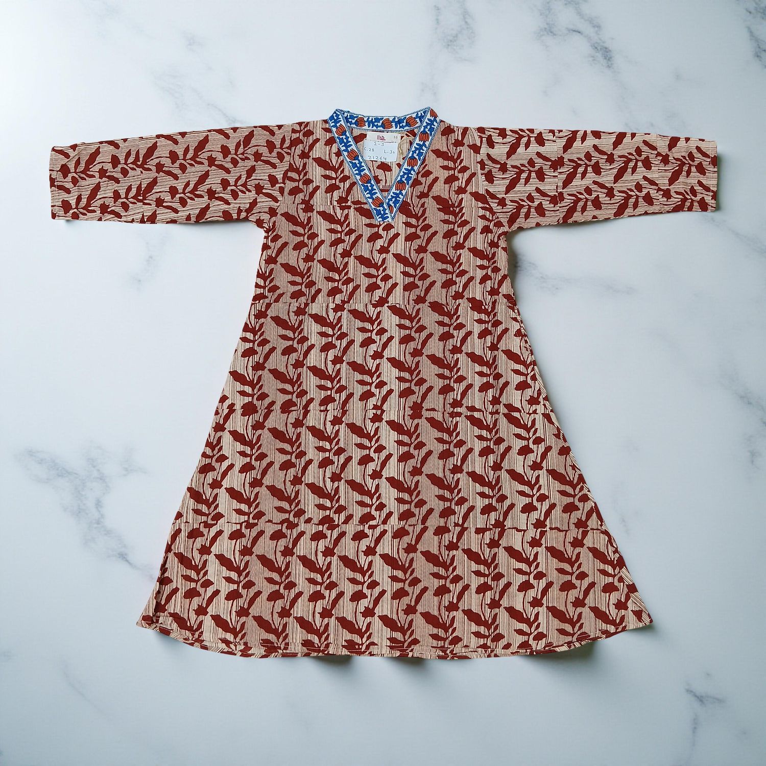 2-3 Year Teena Printed Cotton Girls Dress 30&quot; Long Jalabiya
