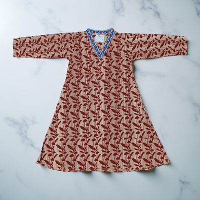 2-3 Year Teena Printed Cotton Girls Dress 30&quot; Long Jalabiya