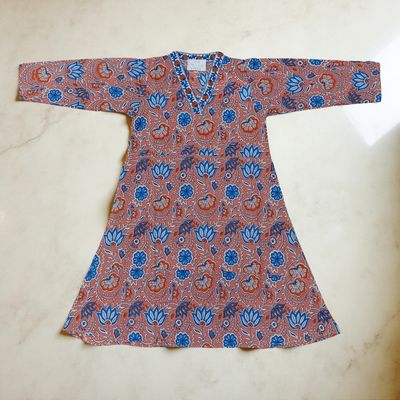 2-3 Year Teena Printed Cotton Girls Dress 30&quot; Long Jalabiya