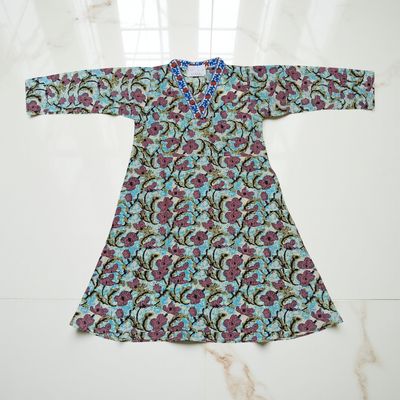 2-3 Year Teena Printed Cotton Girls Dress 30&quot; Long Jalabiya