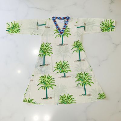 2-3 Year Teena Printed Cotton Girls Dress 30&quot; Long Jalabiya