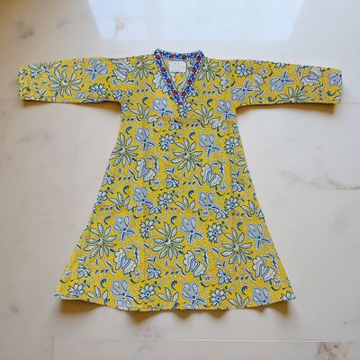 2-3 Year Teena Printed Cotton Girls Dress 30&quot; Long Jalabiya