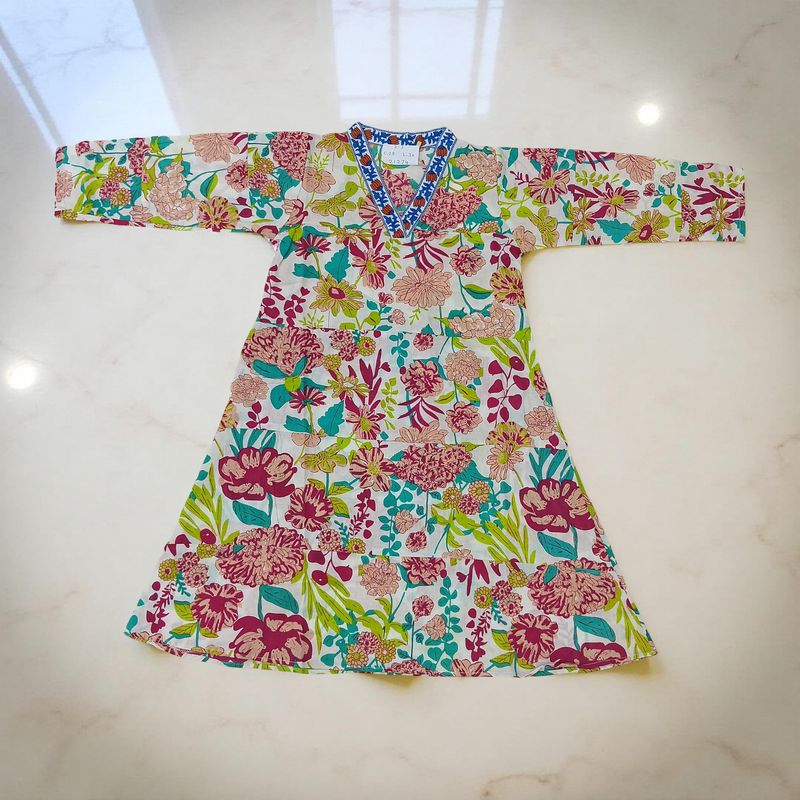 2-3 Year Teena Printed Cotton Girls Dress 30&quot; Long Jalabiya