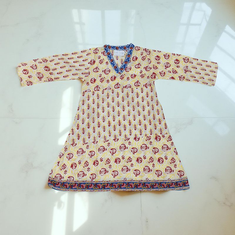 2-3 Year Teena Printed Cotton Girls Dress 30&quot; Long Jalabiya
