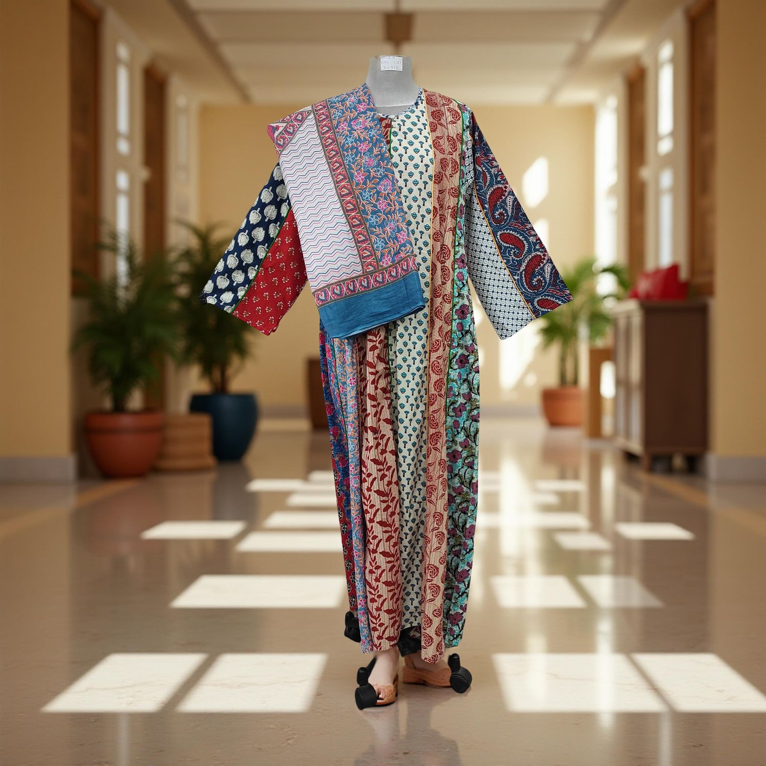 S/M Malaysia Printed Cotton Dress 57&quot; Long Jalabiya With Sheila
