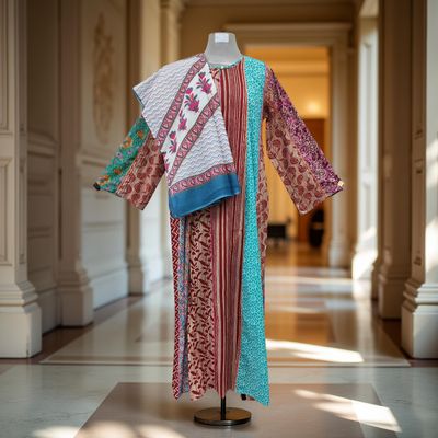 S/M Malaysia Printed Cotton Dress 57&quot; Long Jalabiya With Sheila