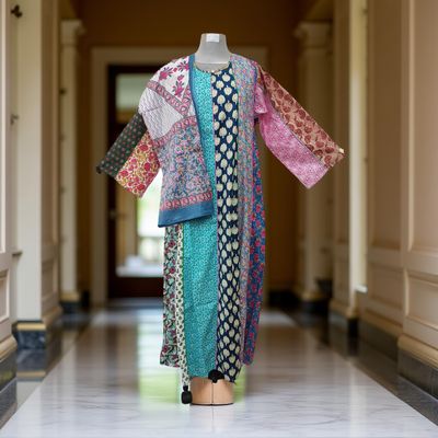 S/M Malaysia Printed Cotton Dress 57&quot; Long Jalabiya With Sheila