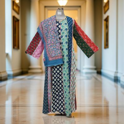 S/M Malaysia Printed Cotton Dress 57&quot; Long Jalabiya With Sheila