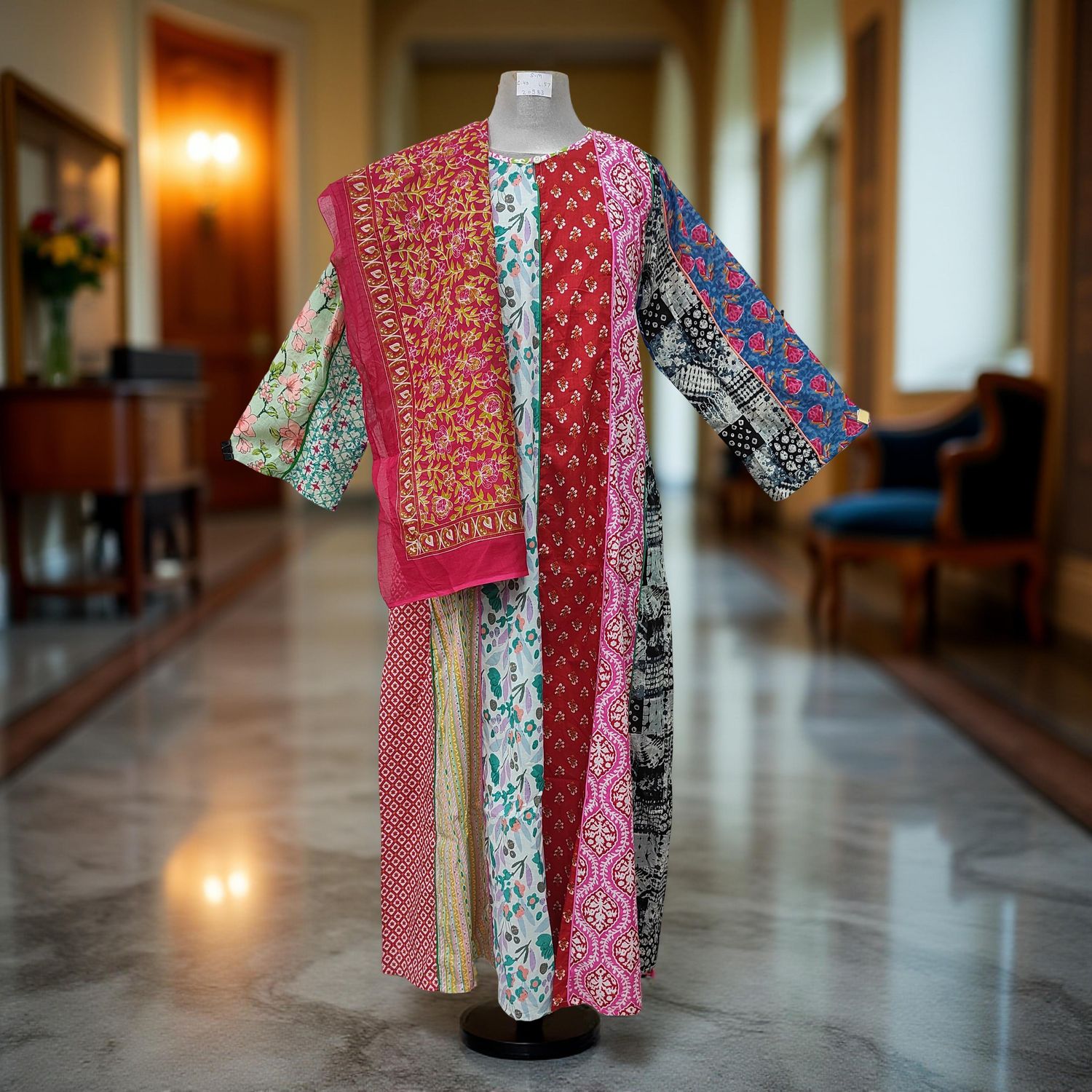S/M Malaysia Printed Cotton Dress 57&quot; Long Jalabiya With Sheila