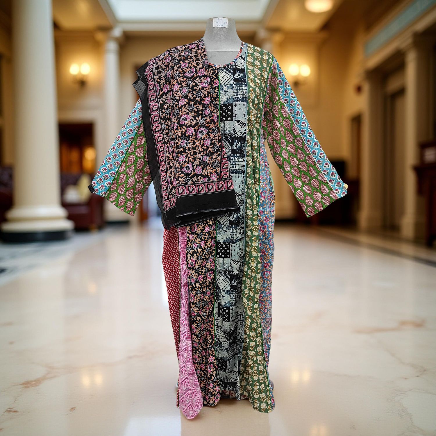 S/M Malaysia Printed Cotton Dress 57&quot; Long Jalabiya With Sheila