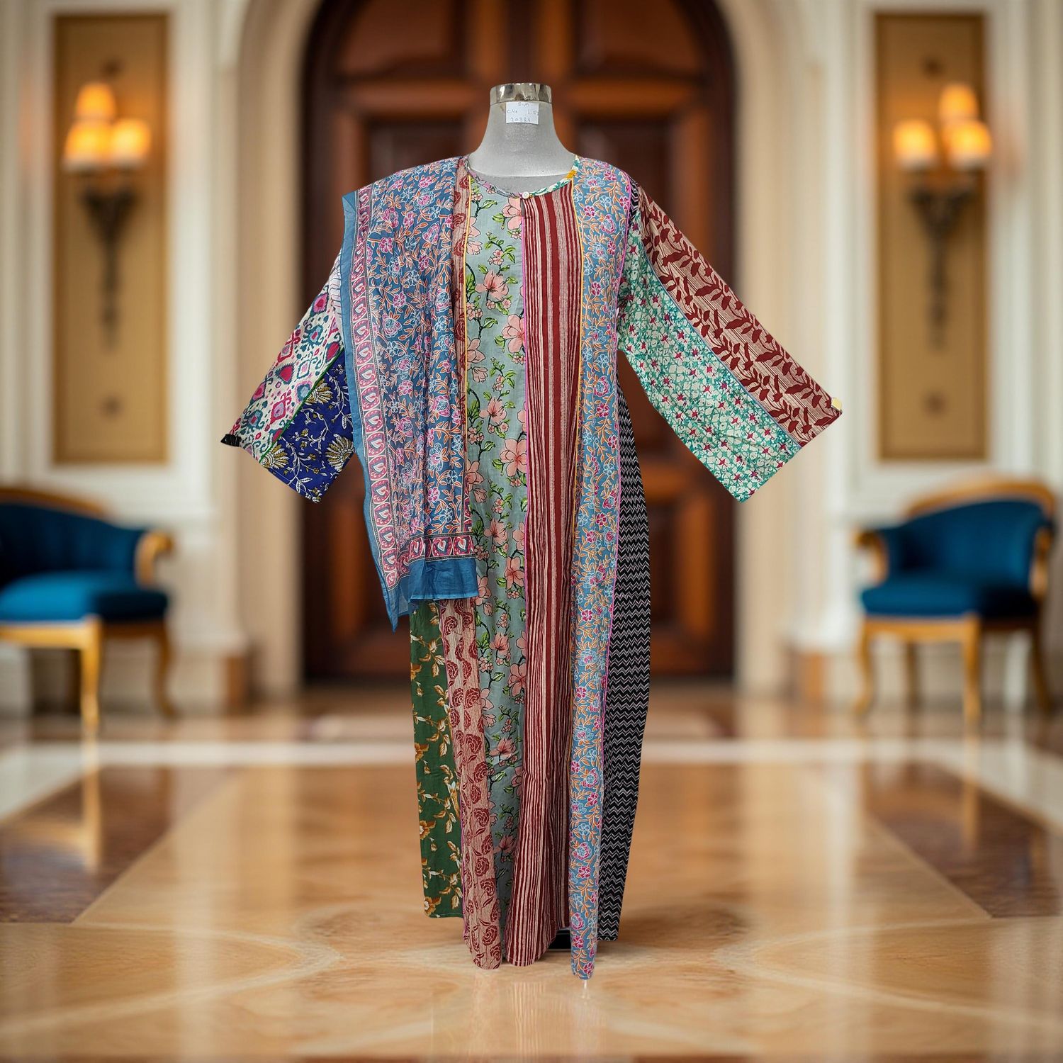 S/M Malaysia Printed Cotton Dress 57&quot; Long Jalabiya With Sheila