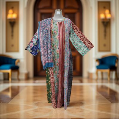 S/M Malaysia Printed Cotton Dress 57&quot; Long Jalabiya With Sheila