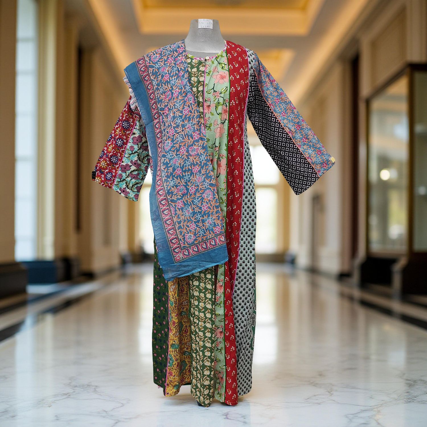 S/M Malaysia Printed Cotton Dress 57&quot; Long Jalabiya With Sheila