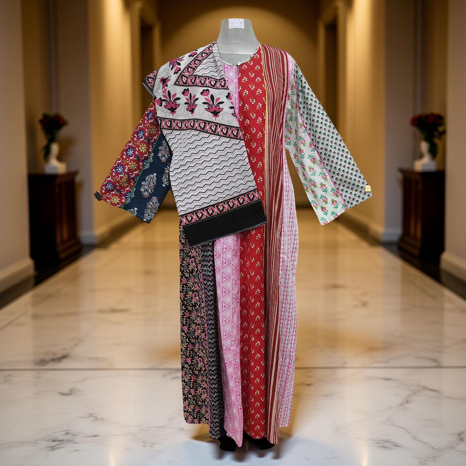 S/M Malaysia Printed Cotton Dress 57&quot; Long Jalabiya With Sheila