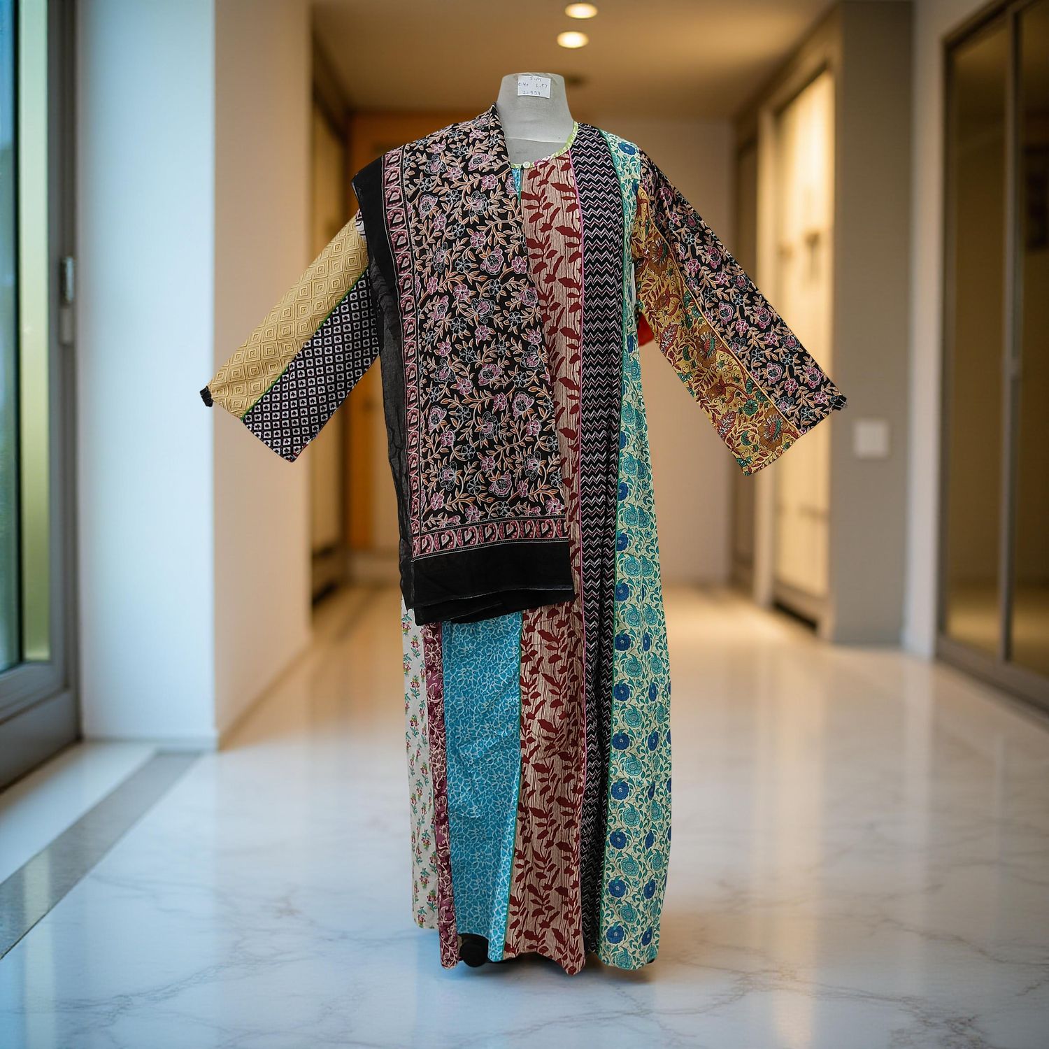 S/M Malaysia Printed Cotton Dress 57&quot; Long Jalabiya With Sheila