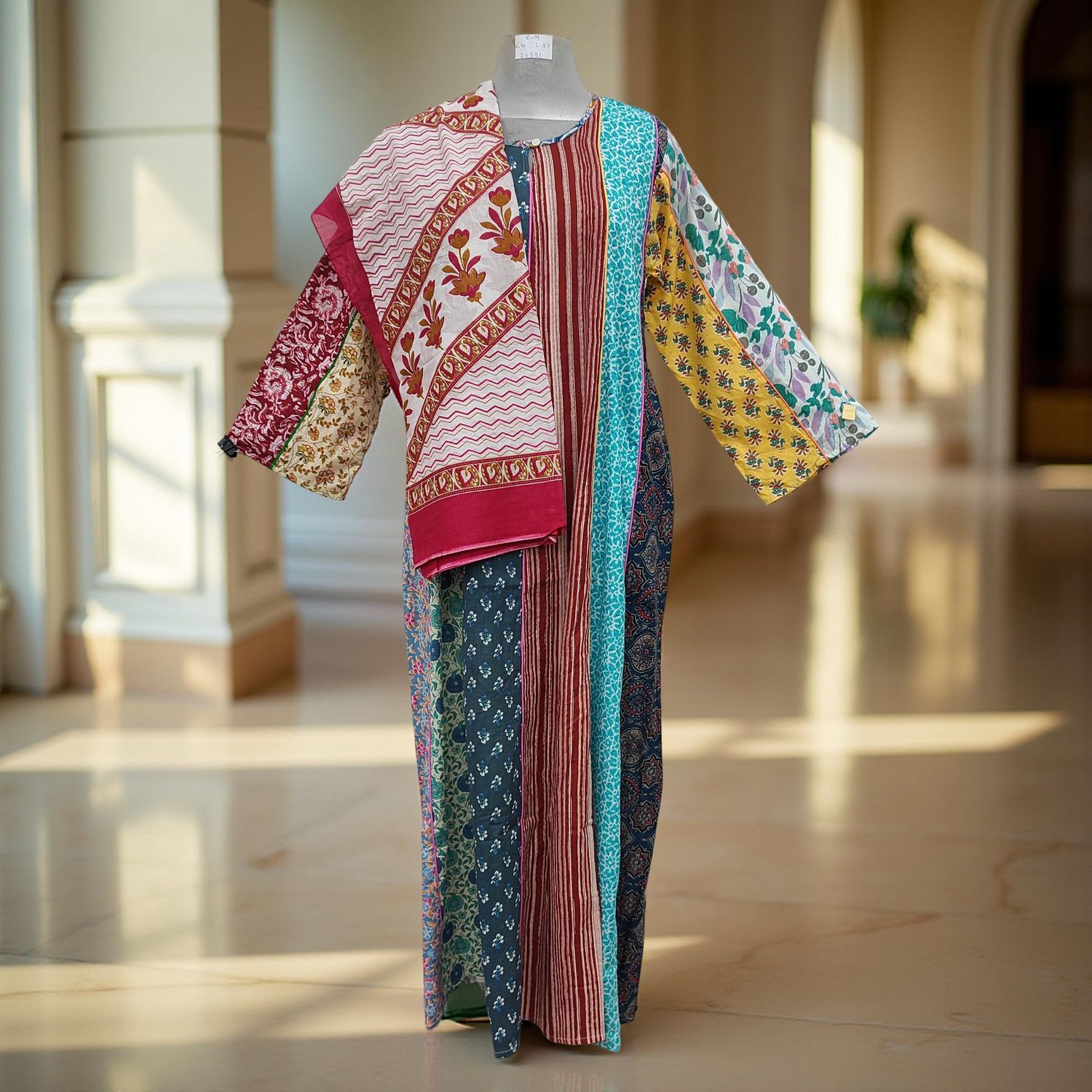 S/M Malaysia Printed Cotton Dress 57&quot; Long Jalabiya With Sheila