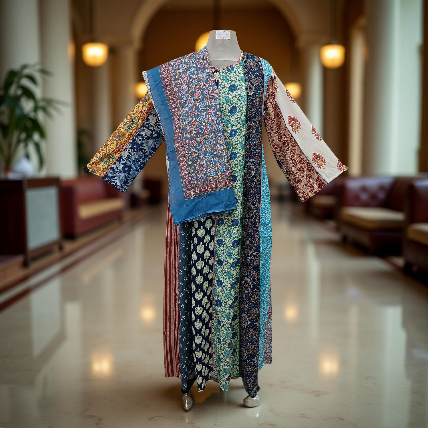 S/M Malaysia Printed Cotton Dress 57&quot; Long Jalabiya With Sheila