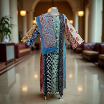 S/M Malaysia Printed Cotton Dress 57&quot; Long Jalabiya With Sheila
