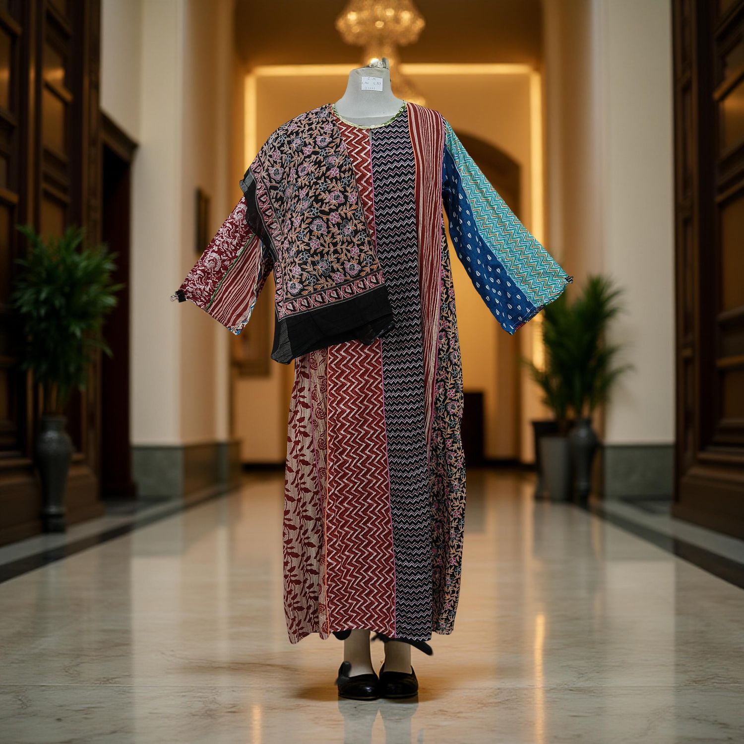S/M Malaysia Printed Cotton Dress 57&quot; Long Jalabiya With Sheila