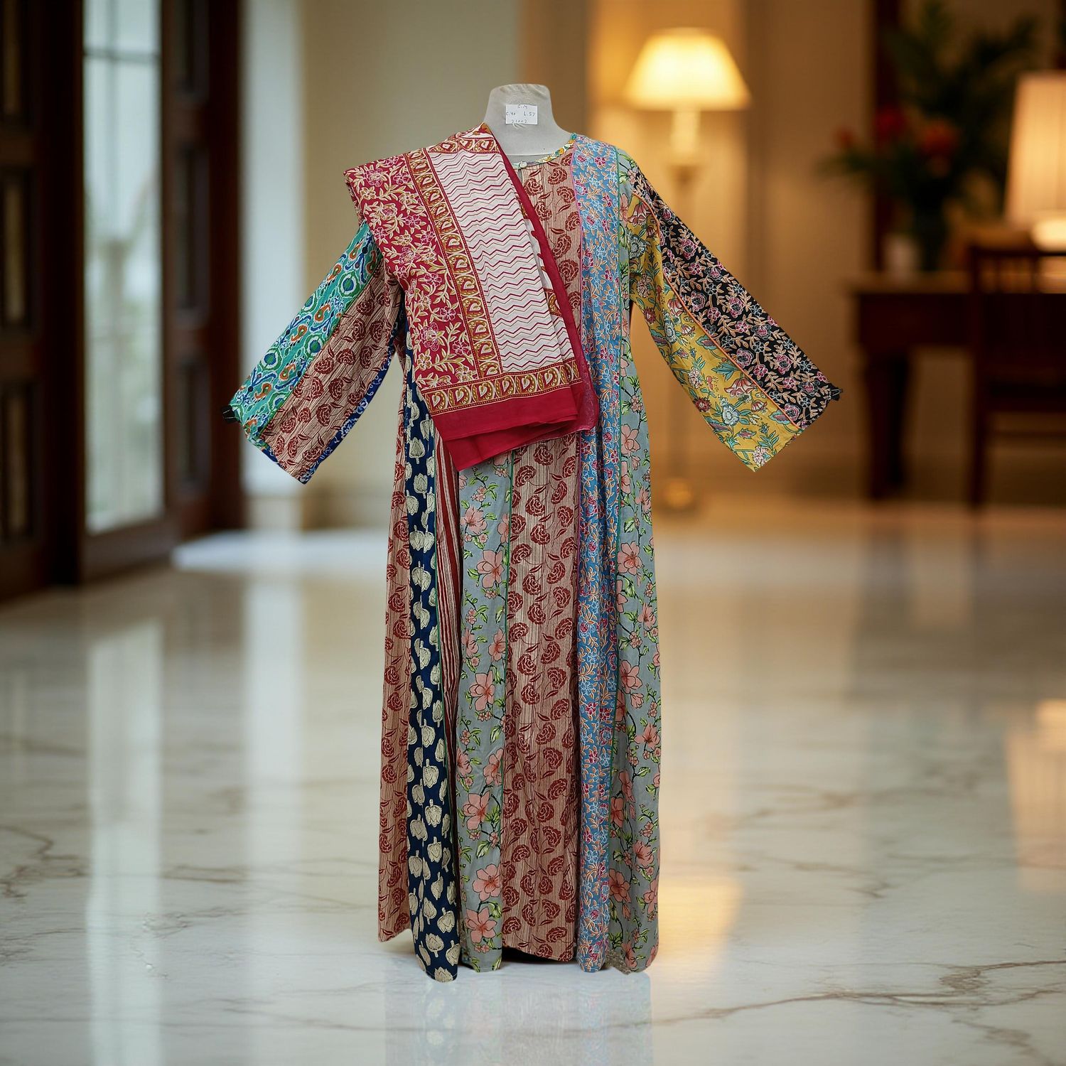 S/M Malaysia Printed Cotton Dress 57&quot; Long Jalabiya With Sheila