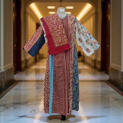 S/M Malaysia Printed Cotton Dress 57&quot; Long Jalabiya With Sheila