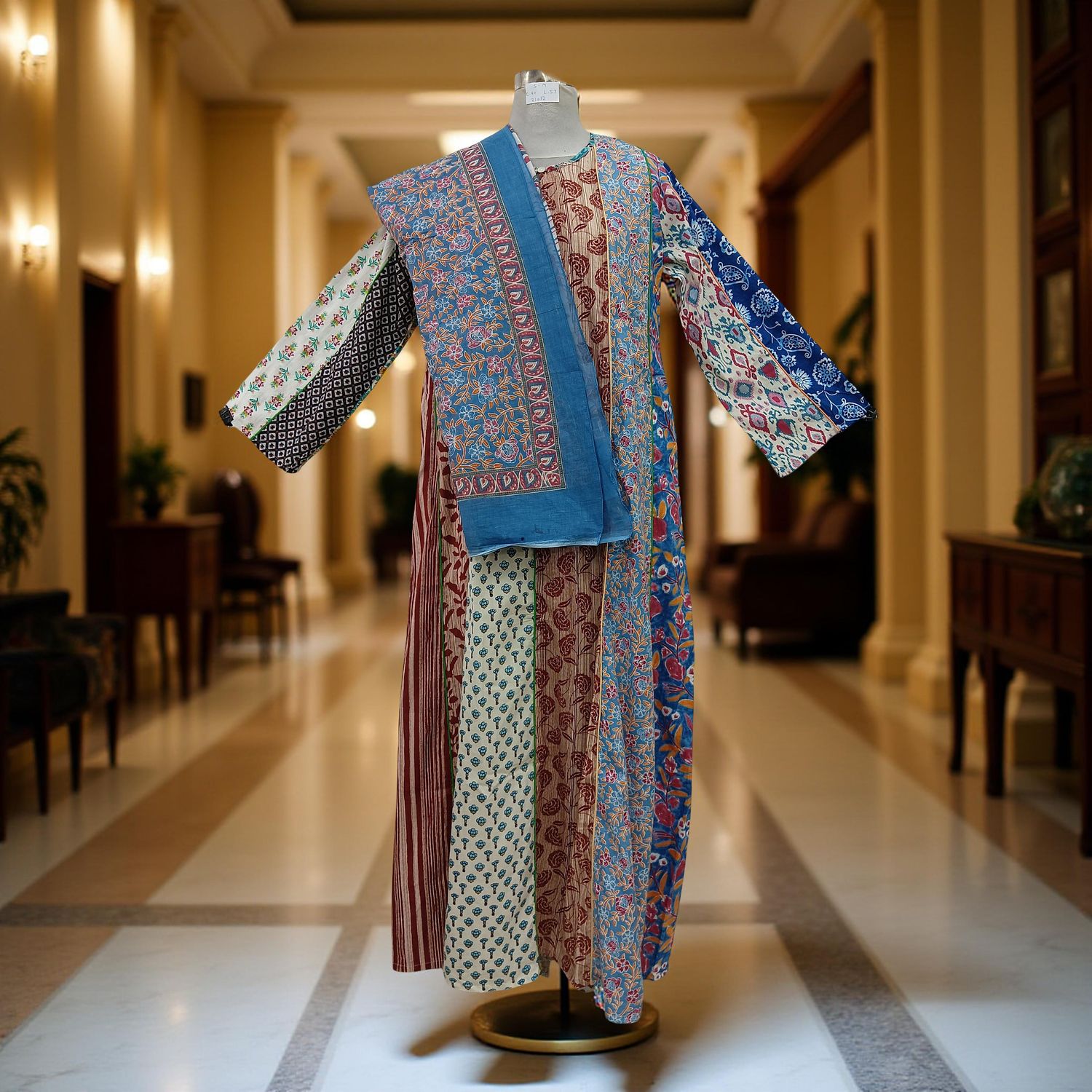 S/M Malaysia Printed Cotton Dress 57&quot; Long Jalabiya With Sheila