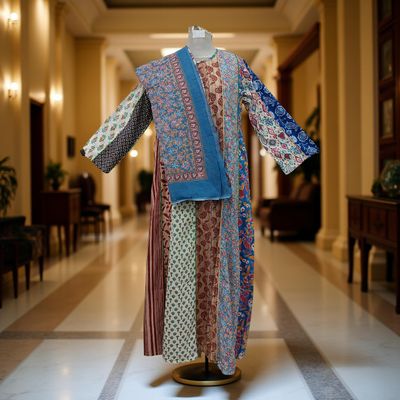S/M Malaysia Printed Cotton Dress 57&quot; Long Jalabiya With Sheila