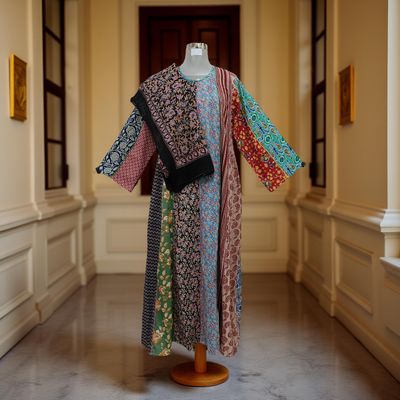 S/M Malaysia Printed Cotton Dress 57&quot; Long Jalabiya With Sheila