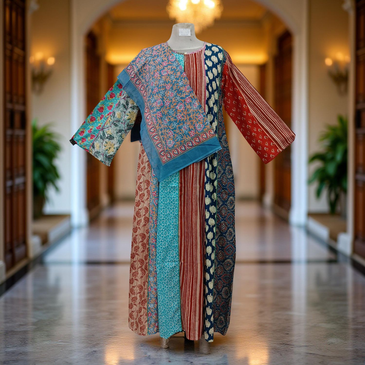 S/M Malaysia Printed Cotton Dress 57&quot; Long Jalabiya With Sheila