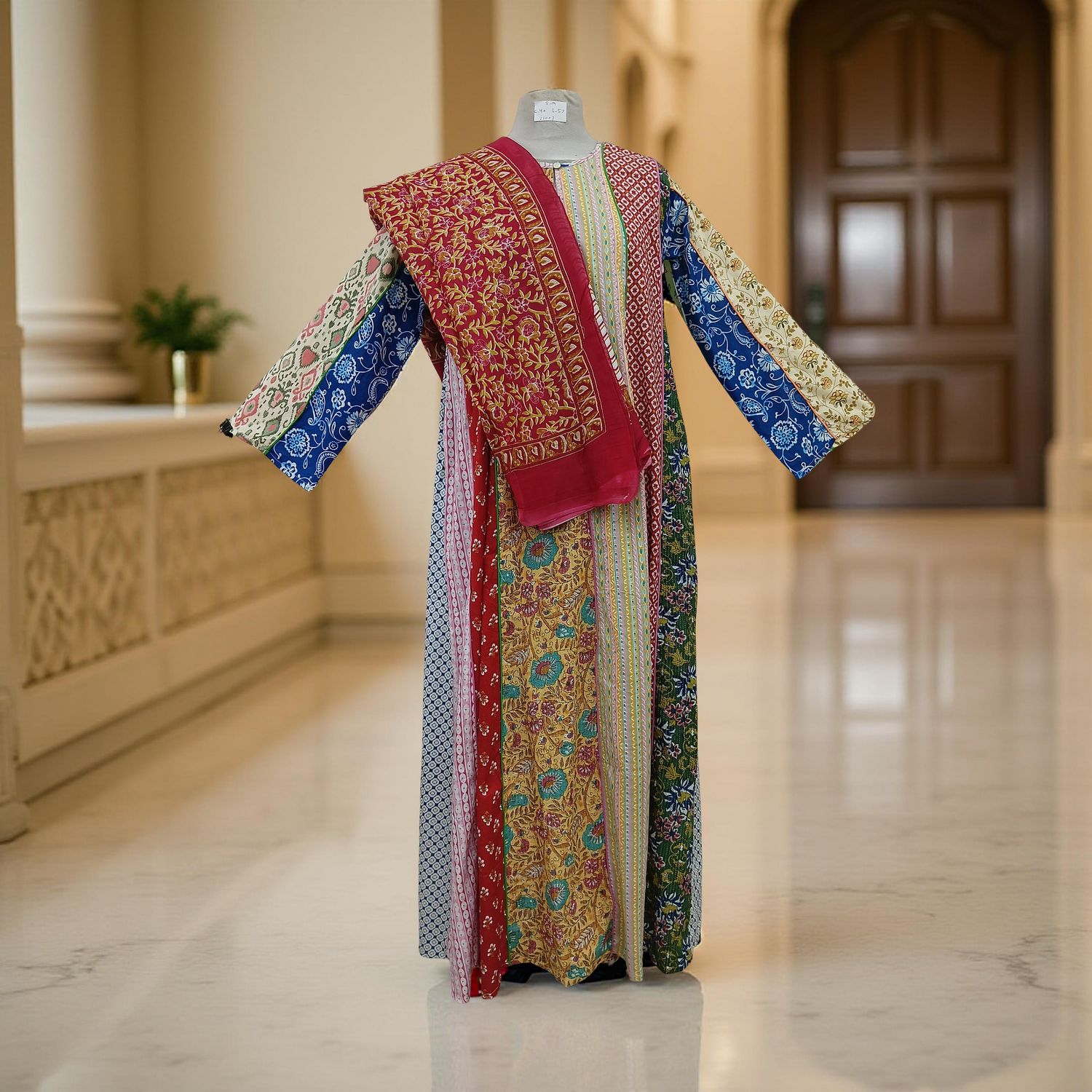 S/M Malaysia Printed Cotton Dress 57&quot; Long Jalabiya With Sheila