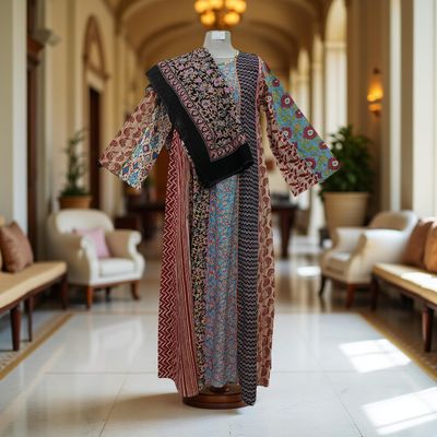 S/M Malaysia Printed Cotton Dress 57&quot; Long Jalabiya With Sheila