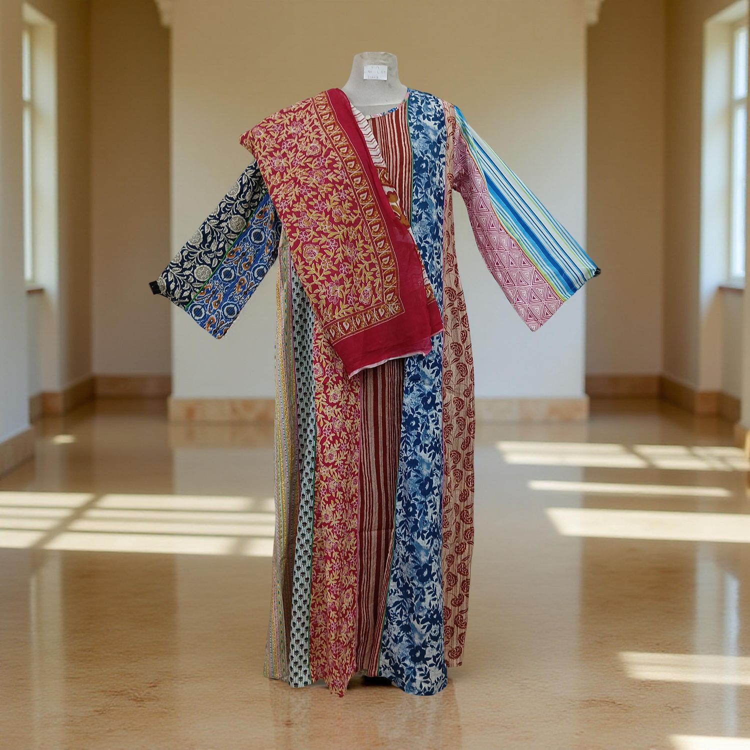 S/M Malaysia Printed Cotton Dress 57&quot; Long Jalabiya With Sheila