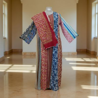 S/M Malaysia Printed Cotton Dress 57&quot; Long Jalabiya With Sheila