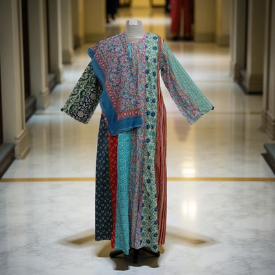 S/M Malaysia Printed Cotton Dress 57&quot; Long Jalabiya With Sheila