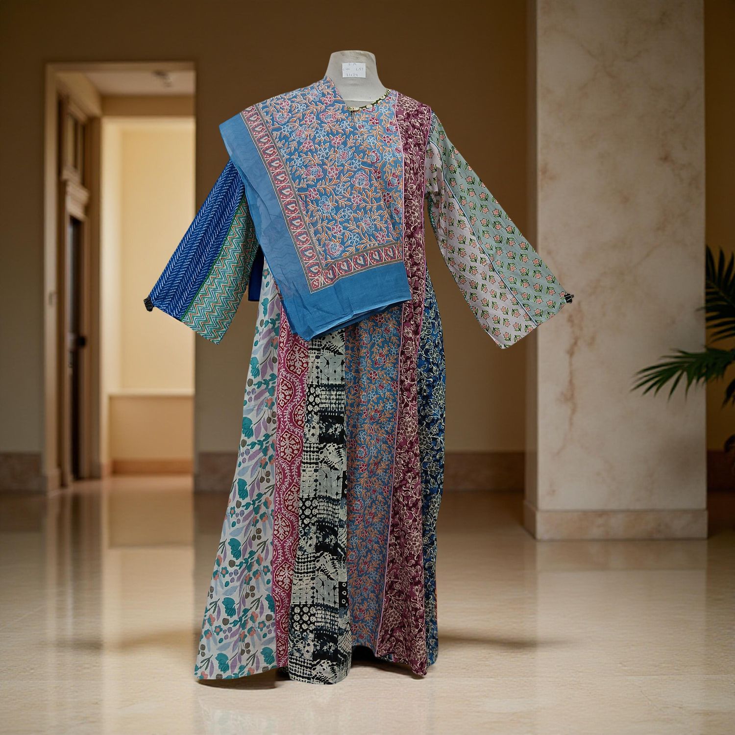 S/M Malaysia Printed Cotton Dress 57&quot; Long Jalabiya With Sheila