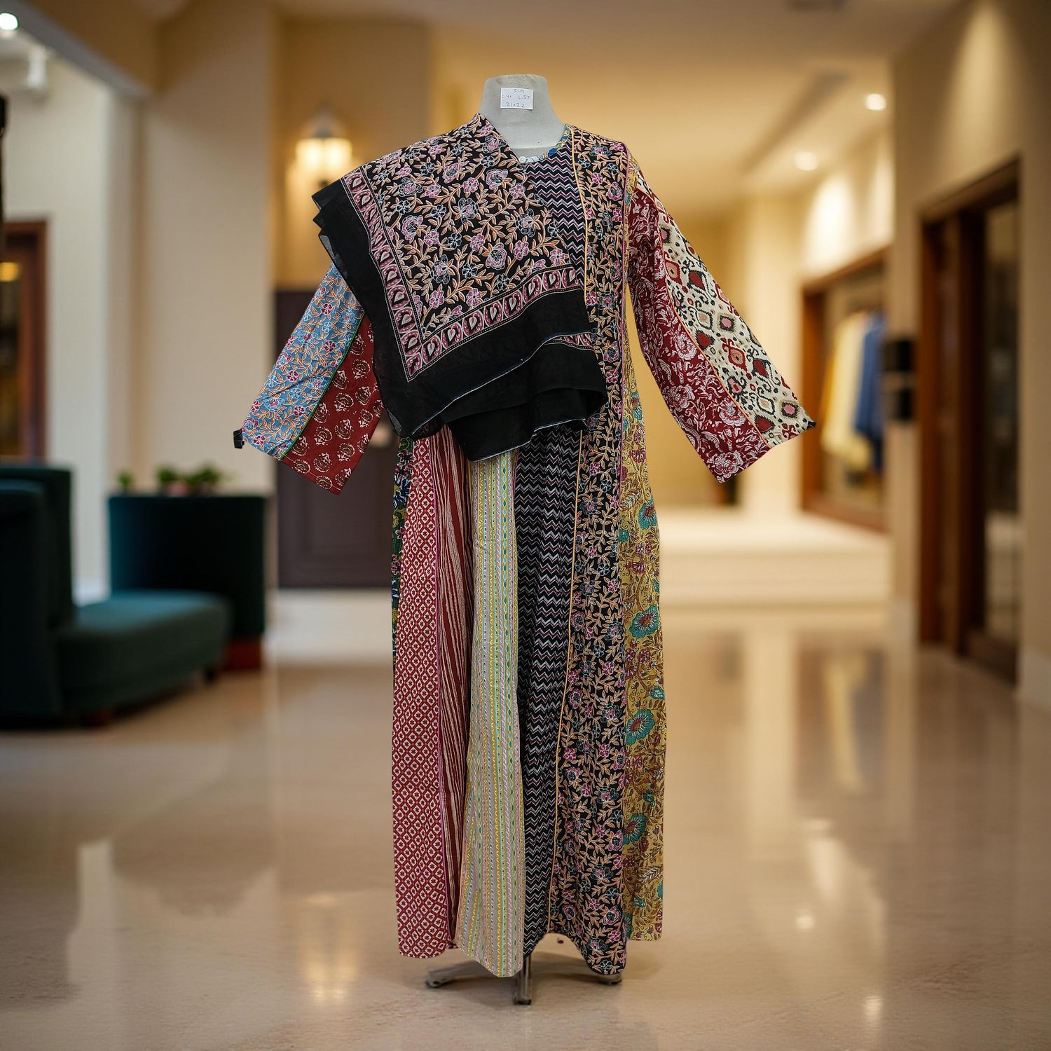 S/M Malaysia Printed Cotton Dress 57&quot; Long Jalabiya With Sheila