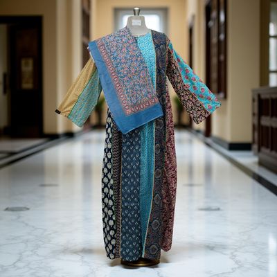 S/M Malaysia Printed Cotton Dress 57&quot; Long Jalabiya With Sheila