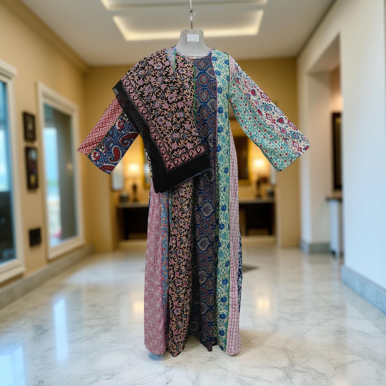S/M Malaysia Printed Cotton Dress 57&quot; Long Jalabiya With Sheila