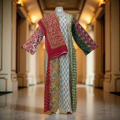 S/M Malaysia Printed Cotton Dress 57&quot; Long Jalabiya With Sheila